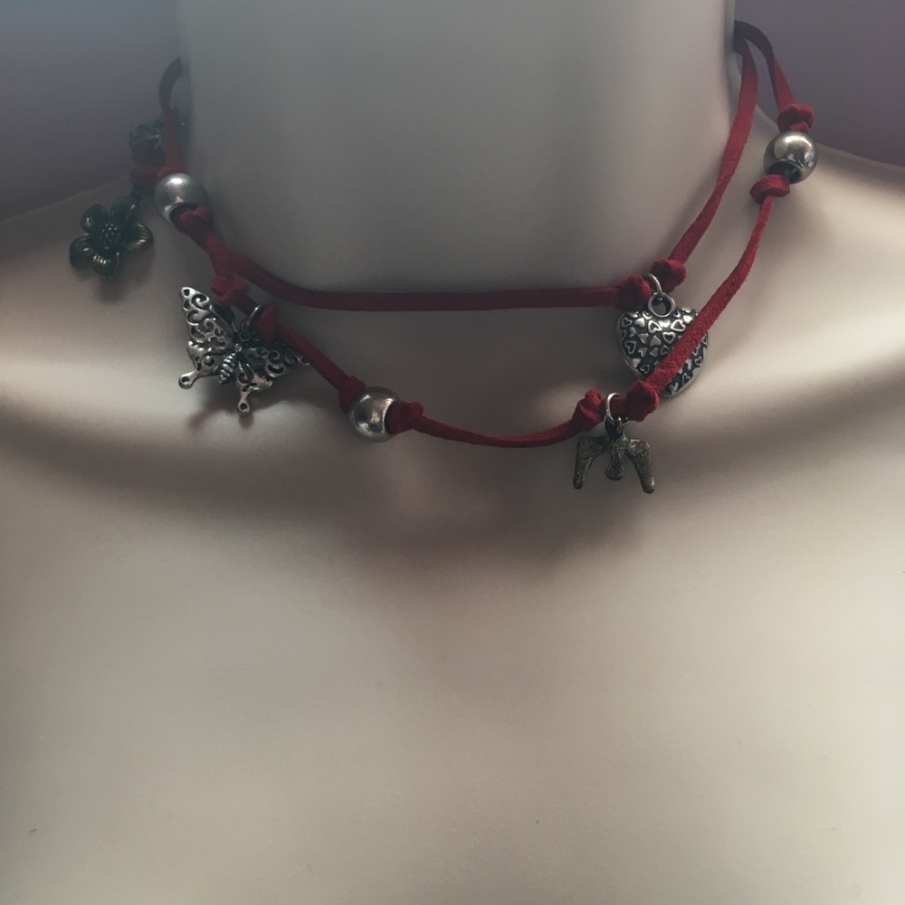 Cute red choker charm necklace